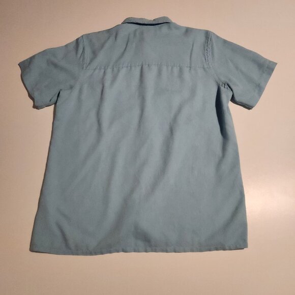 Island Shores Shirt Button Up Short Sleeve Light Blue Rayon Polyester Mens Med - Picture 4 of 10